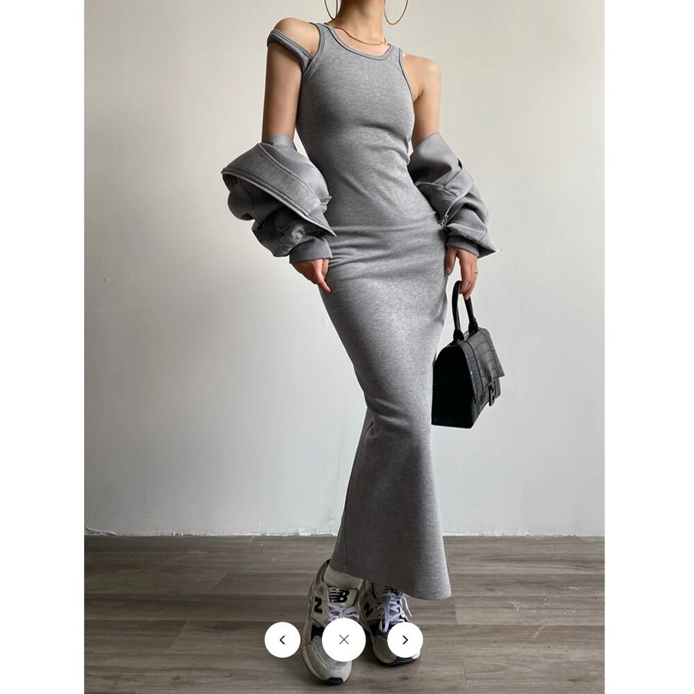 NWT Commense Asymmetrical Crew Neck Split Maxi Dress Sz L